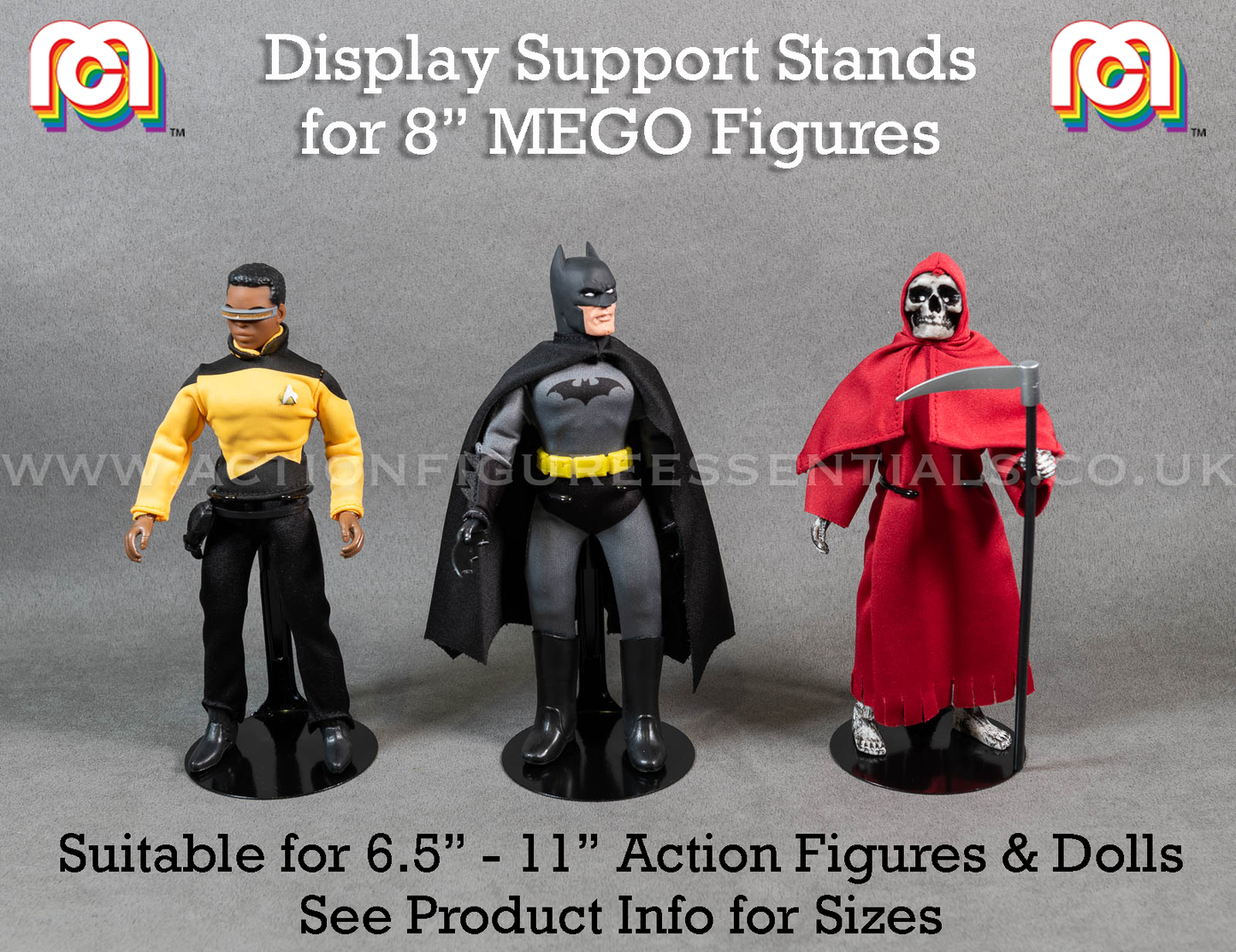 Action Figure Display Support Stands for 6.5" - 11" Figures - MEGO - Star Wars - MOTU - NECA - Marvel and more