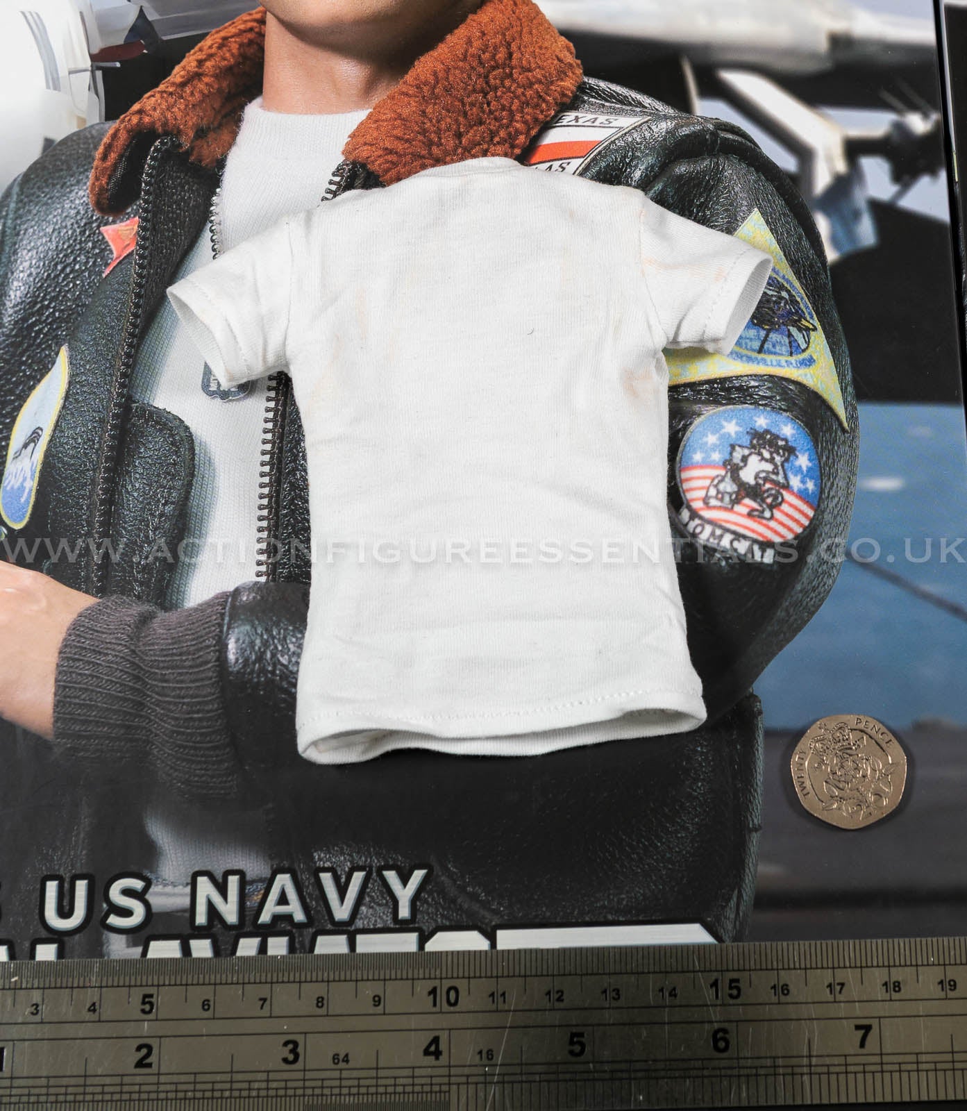 Top Gun - White T Shirt - Maverick - MA80181 US Navy Naval Aviator Lieutenant Pete - DID - 1:6 Loose Parts