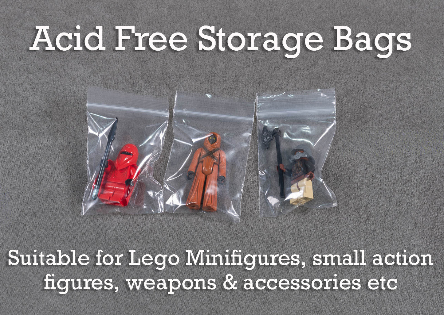 100 Acid Free Grip Seal Storage Bags 75x55mm for LEGO Minifigures, Parts & Collectibles
