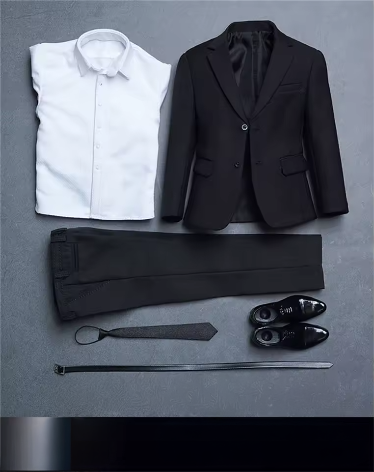 1/6 Scale Black Suit Set for 12" Action Figures - Jacket Shirt Trousers/Pants Tie Shoes Belt