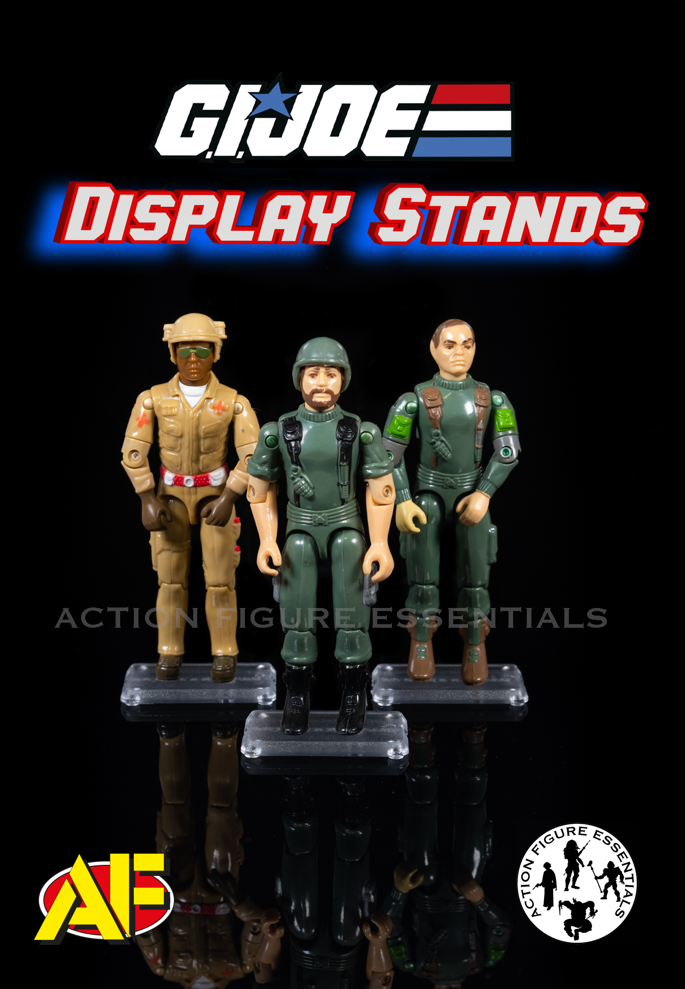 Vintage GI Joe Action Figure Display Base Stands - Clear Frost