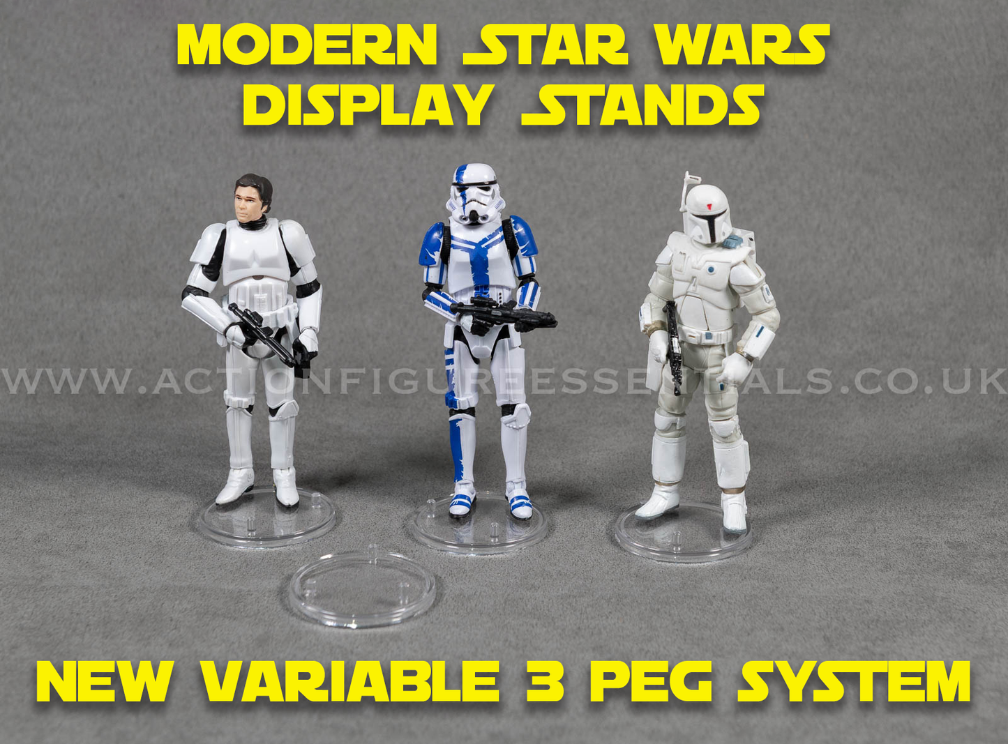 Modern Star Wars Action Figure Display Stands - New 3 Peg Variable System - TVC