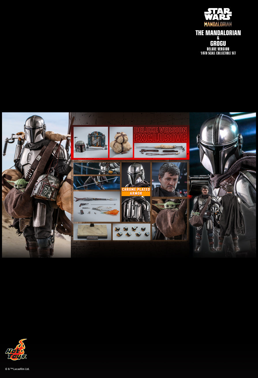 Hot Toys 1:6 The Mandalorian (Chrome) Din Djarin Grogu Deluxe Set TMS052 Star Wars