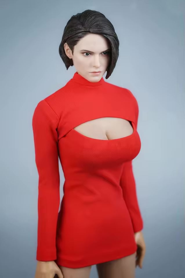 1/12 Scale Action Figure Female Open Chest Short Dress - Black / Red