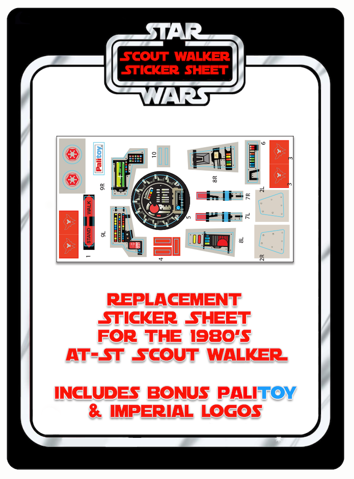 Vintage Star Wars AT-ST Scout Walker Replacement Custom Sticker Sheet Plus Extras Palitoy