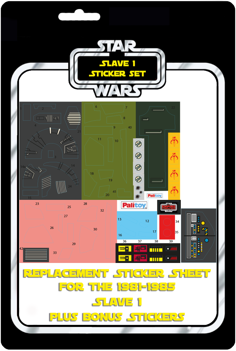 Kenner Vintage Star Wars Boba Fett Slave 1 Replacement Sticker Sheet Palitoy Logos Mandalorian Extras