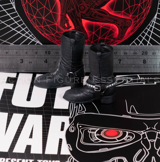 Present Toys T-800 black biker boots, original collectible sixth scale component, angle 27