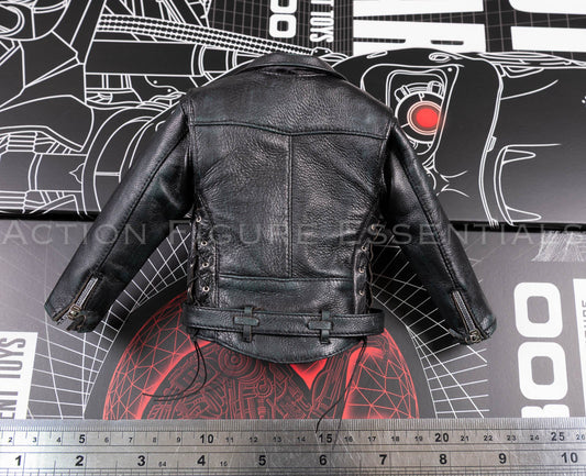 Present Toys Future Warrior T-800 genuine leather biker jacket, reverse or detail view of original sixth scale part