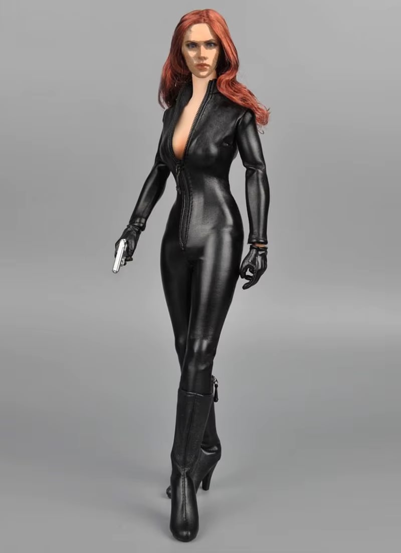 1/6 Scale Black Widow Style Zip Jumpsuit Body Suit Catsuit Female Clothes