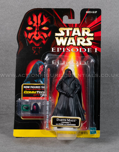 Star Wars: Episode 1 - Darth Maul (Tatooine) with Cloak & Saber - 3.75" Action Figure - CommTalk Chip - New Sealed Card - MOC