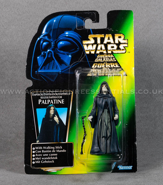 Star Wars: Power of The Force - Emperor Palpatine with Walking Stick - Tri Logo European (Green Card) 3.75" Action Figure - New Sealed Card - MOC