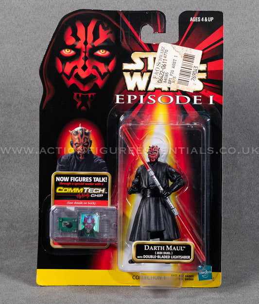 Star Wars: Episode 1 - Darth Maul™ (JEDI DUEL) with Double-Bladed Lightsaber - 3.75" Action Figure - CommTalk Chip - New Sealed Card - MOC