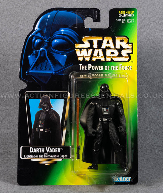 Star Wars: Power of The Force - Darth Vader with Lightsaber and Removable Cloak - (Green Card) 3.75" Action Figure - New Sealed Card - MOC