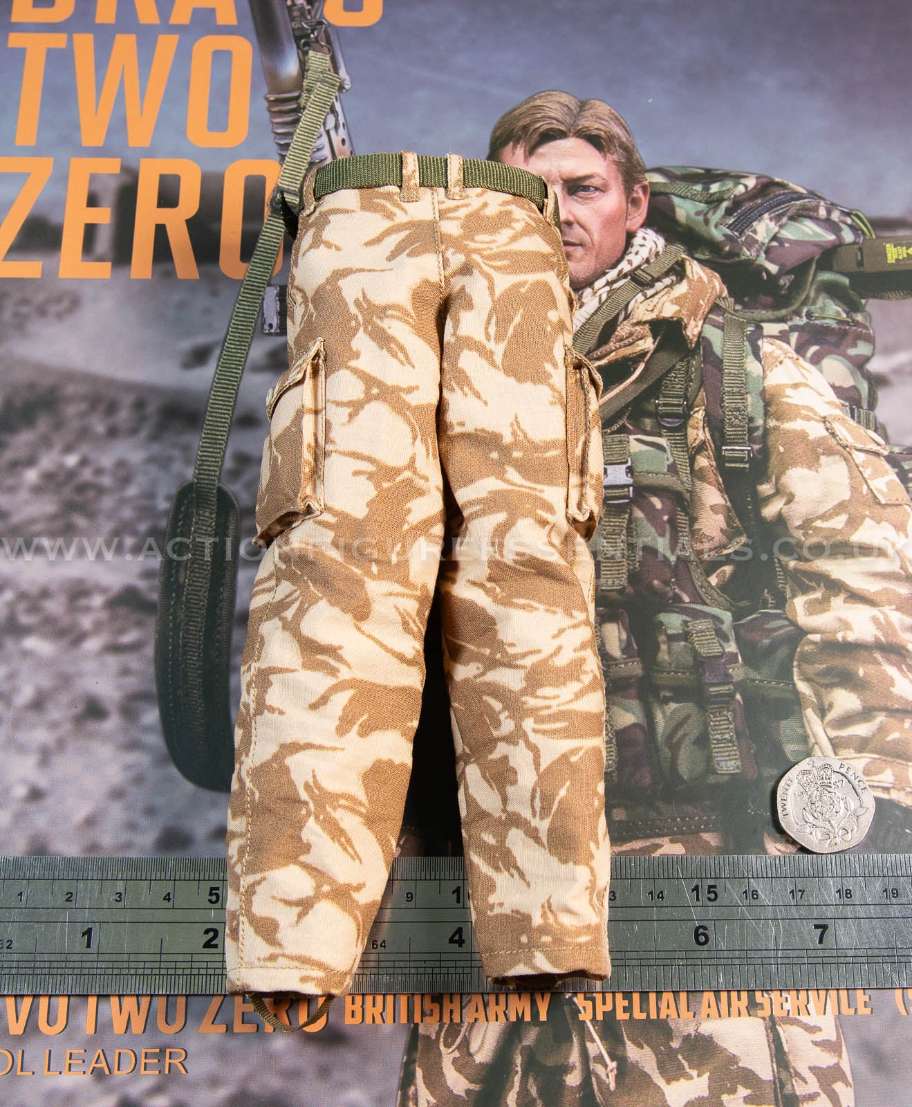 Bravo Two Zero SAS - Desert DPM Camo Combat Pants w Belt - 1/6 - Sean Bean British Army Special Air Service Gulf War 1991 - DAMTOYS - DAM 78098 - Loose Parts