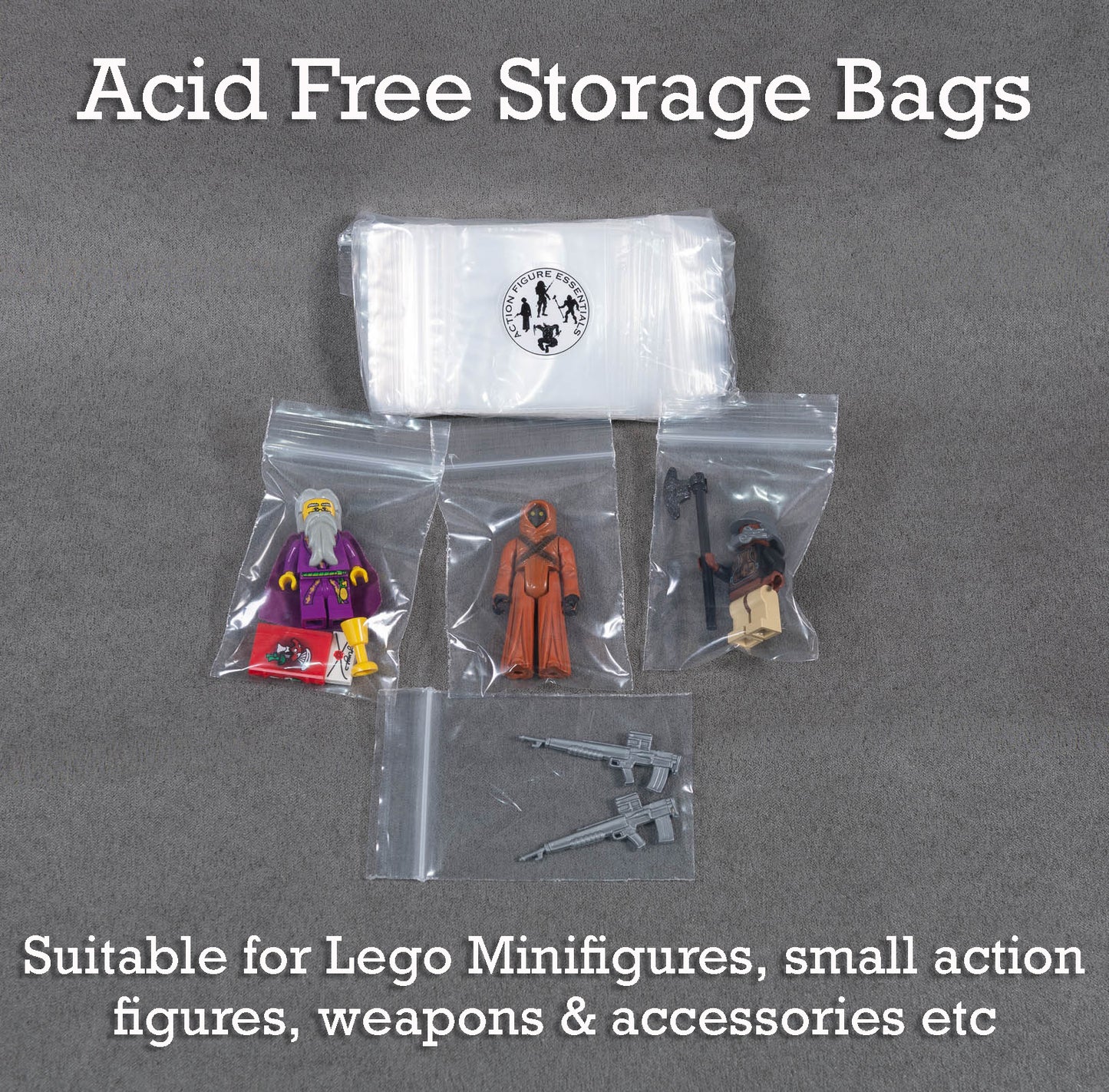 100 Acid Free Grip Seal Storage Bags 75x55mm for LEGO Minifigures, Parts & Collectibles
