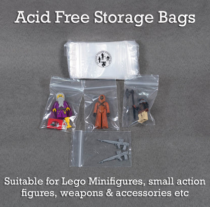 100 Acid Free Grip Seal Storage Bags 75x55mm for LEGO Minifigures, Parts & Collectibles