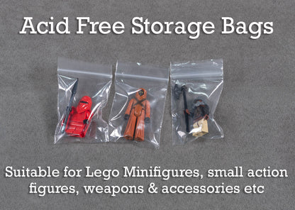 100 Acid Free Grip Seal Storage Bags 75x55mm for LEGO Minifigures, Parts & Collectibles