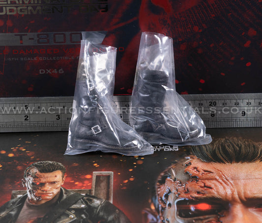 Hot Toys T-800 Battle Damaged 2.0 Biker Boots 1/6 Scale Black Boots Pair DX46 Terminator 2 Judgment Day
