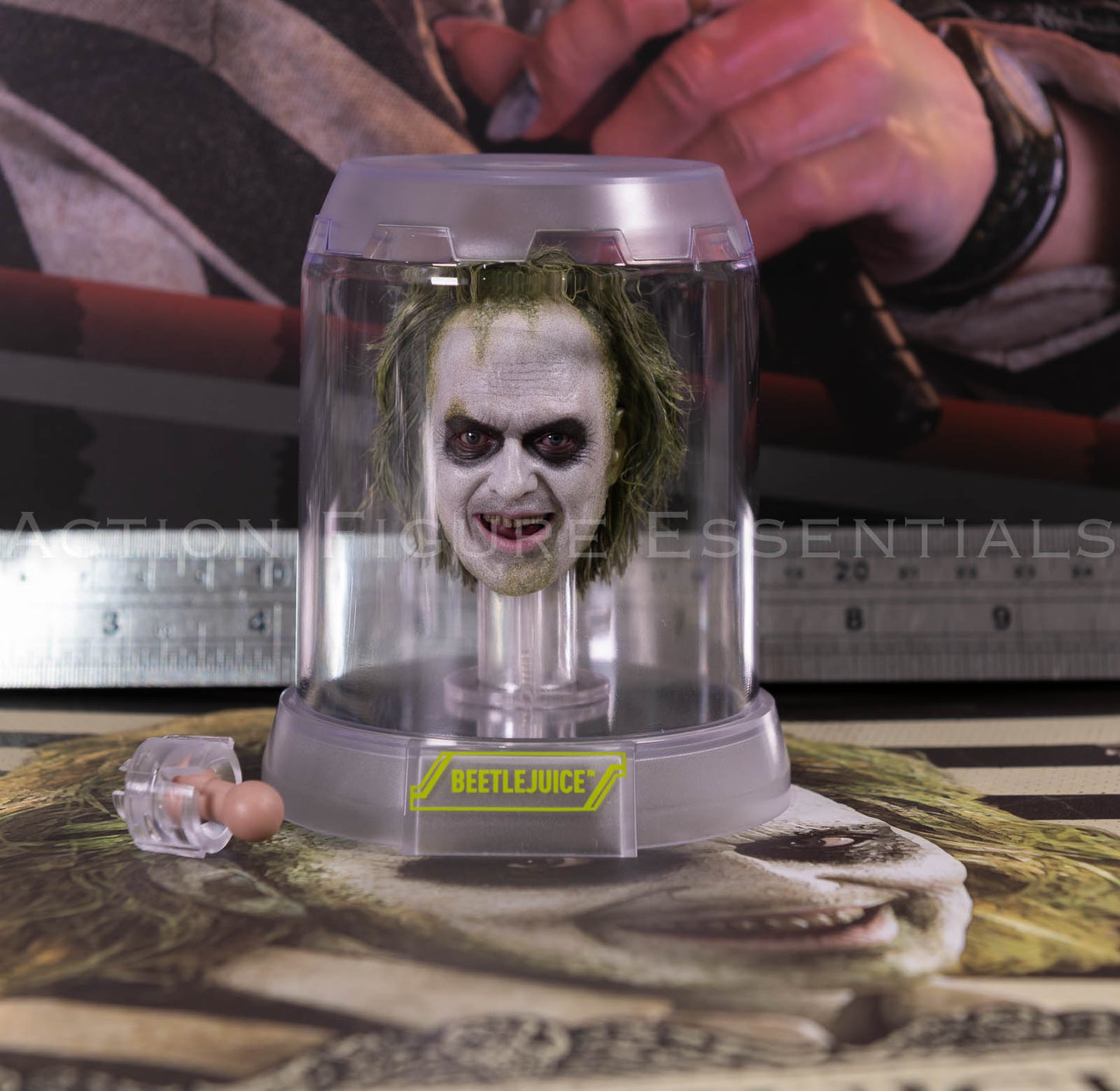 Hot Toys Beetlejuice MMS767 Rolling Eyeballs Head Sculpt with Display Case Neck Peg Genuine 1/6 Scale