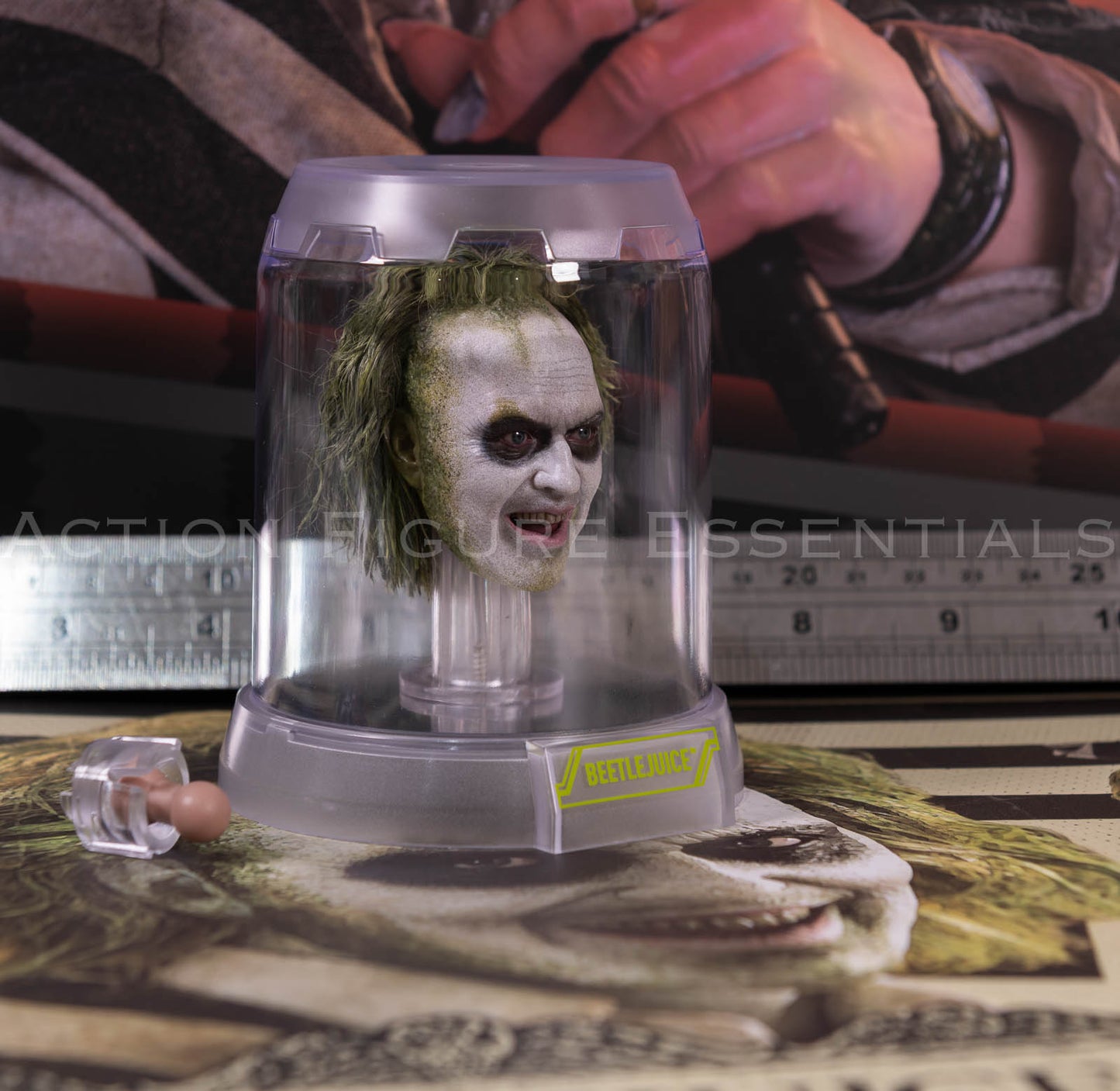 Hot Toys Beetlejuice MMS767 Rolling Eyeballs Head Sculpt with Display Case Neck Peg Genuine 1/6 Scale