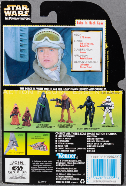 Star Wars: Power of The Force - Luke Skywalker (Hoth) Holo Card - 3.75" Action Figure - New Sealed Card - MOC