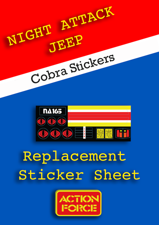 Vintage Action Force - Night Attack Jeep - NAJ - Sticker Sheet Replacement - Palitoy