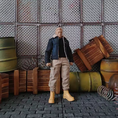 1/12 Scale Male Clothing Set – Blue or Black Denim Jacket, Black Vest, and Beige Combat Pants for 6” Action Figures