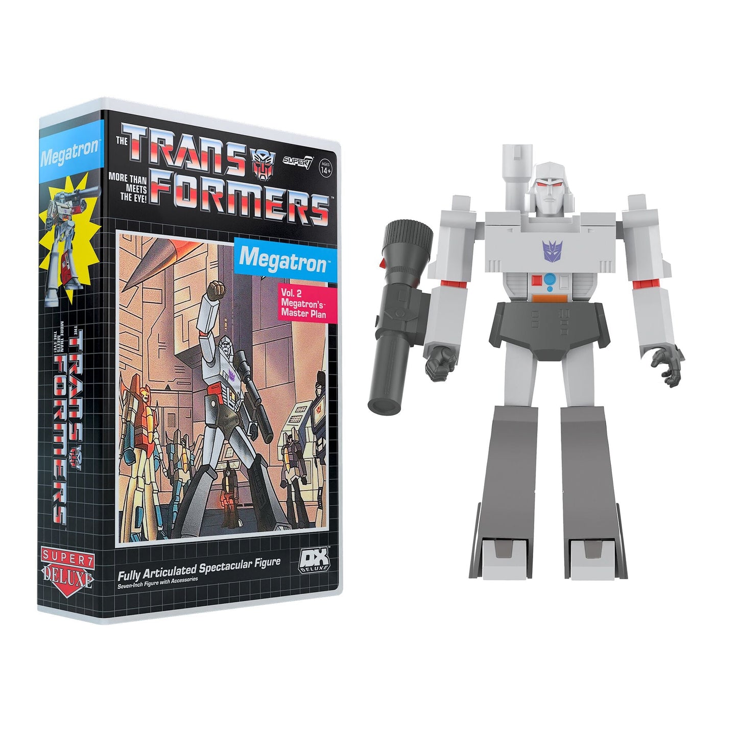Super7 • Transformers Deluxe Figure • Megatron with VHS Style Packaging • Retro Vintage Style Action Figure Set