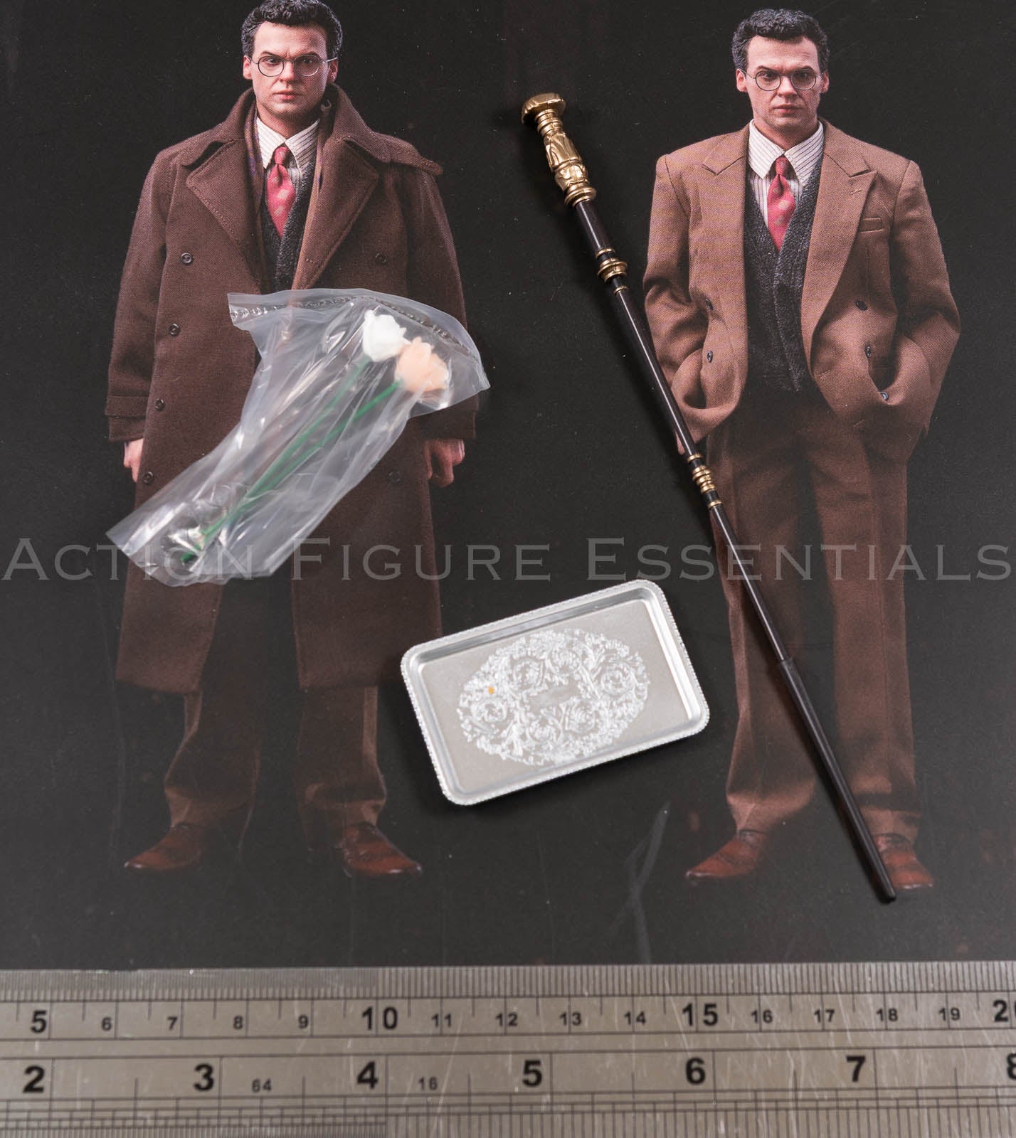 Mars Toys Mr W Batman 1989 fireplace poker flowers and silver Bruce Wayne tray with lodged Joker bullet 1/6 scale
