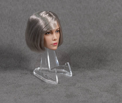 Female Head Sculpt with Silver Grey Bob Hair 1/6 Scale