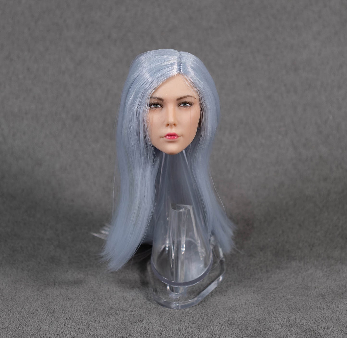 Female Head Sculpt with Long Ice Blue Hair 1/6 Scale
