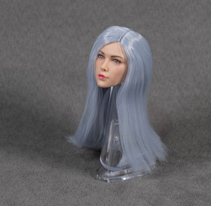 Female Head Sculpt with Long Ice Blue Hair 1/6 Scale