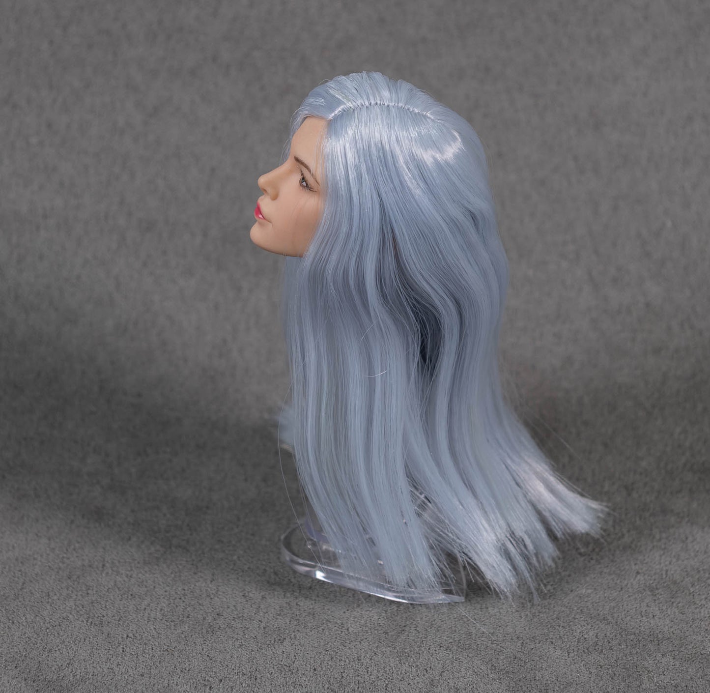 Female Head Sculpt with Long Ice Blue Hair 1/6 Scale