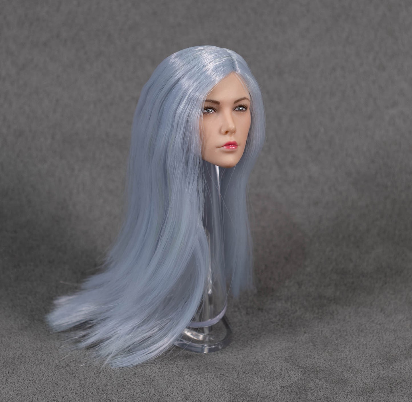 Female Head Sculpt with Long Ice Blue Hair 1/6 Scale