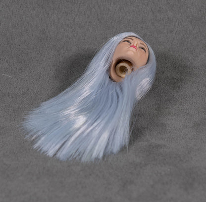 Female Head Sculpt with Long Ice Blue Hair 1/6 Scale