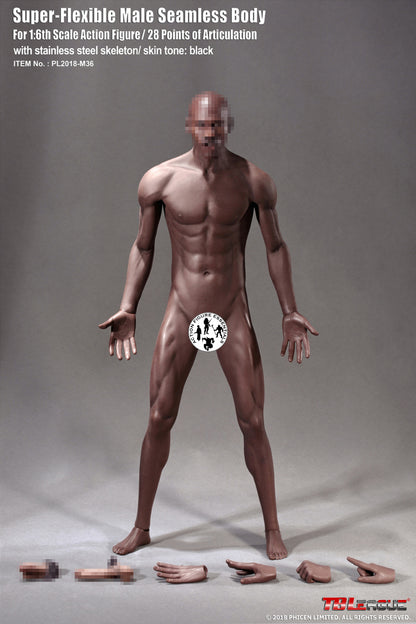 1/6 Phicen TBLeague M36B Black Male Action Figure Seamless Body