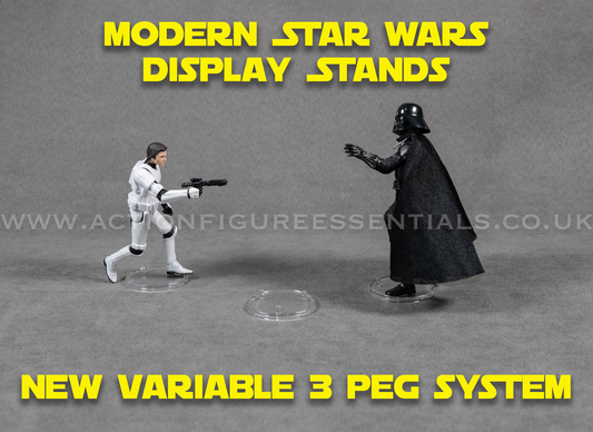 Modern Star Wars Action Figure Display Stands - New 3 Peg Variable System - TVC