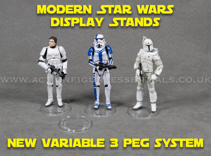 Modern Star Wars Action Figure Display Stands - New 3 Peg Variable System - TVC