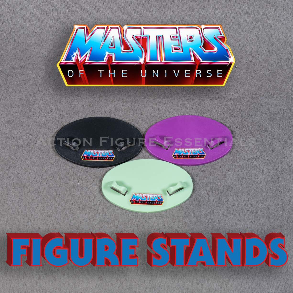 MOTU - Masters of The Universe - Action Figure Stands with Logo Sticker - Coloured Options Available (Set of x20 Stands with 20 Logo Stickers)