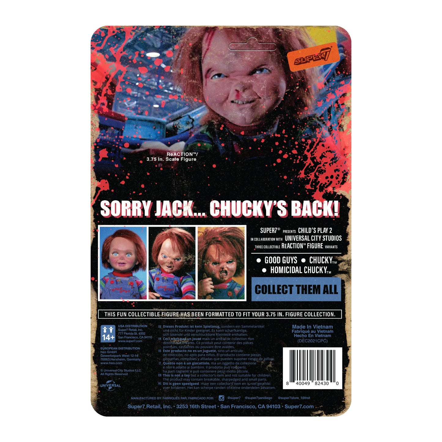 Chucky Child's Play (Blood Splatter) - Retro - Super7 ReAction Figure