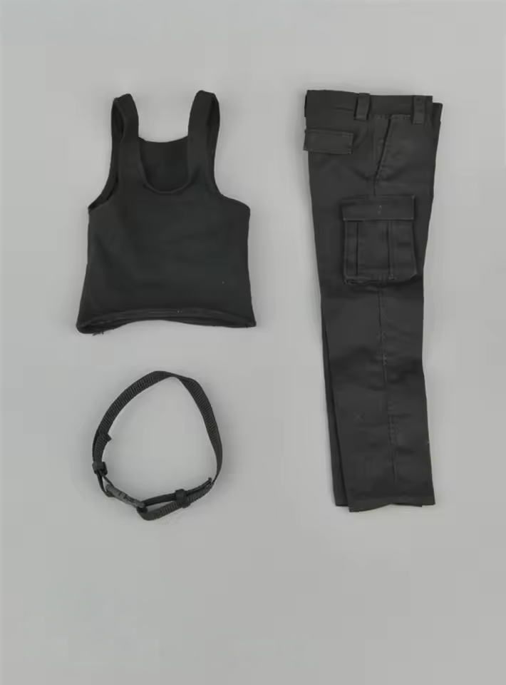 1/6 Scale Male Black Tactical Vest, Belt, and Pants Set – Rambo Style Outfit for 12" Action Figures