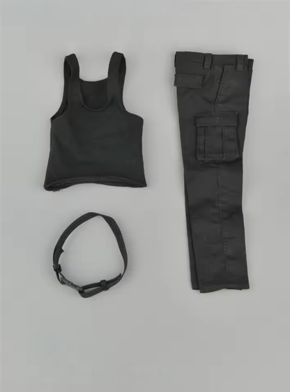 1/6 Scale Male Black Tactical Vest, Belt, and Pants Set – Rambo Style Outfit for 12" Action Figures