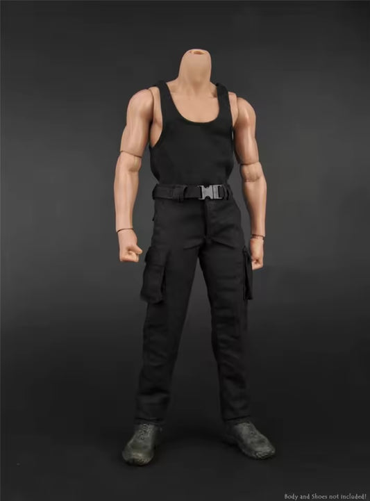 1/6 Scale Male Black Tactical Vest, Belt, and Pants Set – Rambo Style Outfit for 12" Action Figures