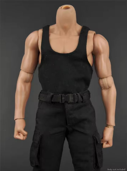1/6 Scale Male Black Tactical Vest, Belt, and Pants Set – Rambo Style Outfit for 12" Action Figures