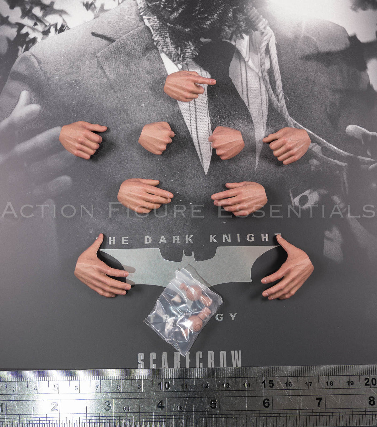 Hot Toys Scarecrow 2.0 MMS801 set of nine interchangeable hands with assorted gestures and wrist connectors for 1/6 scale figures