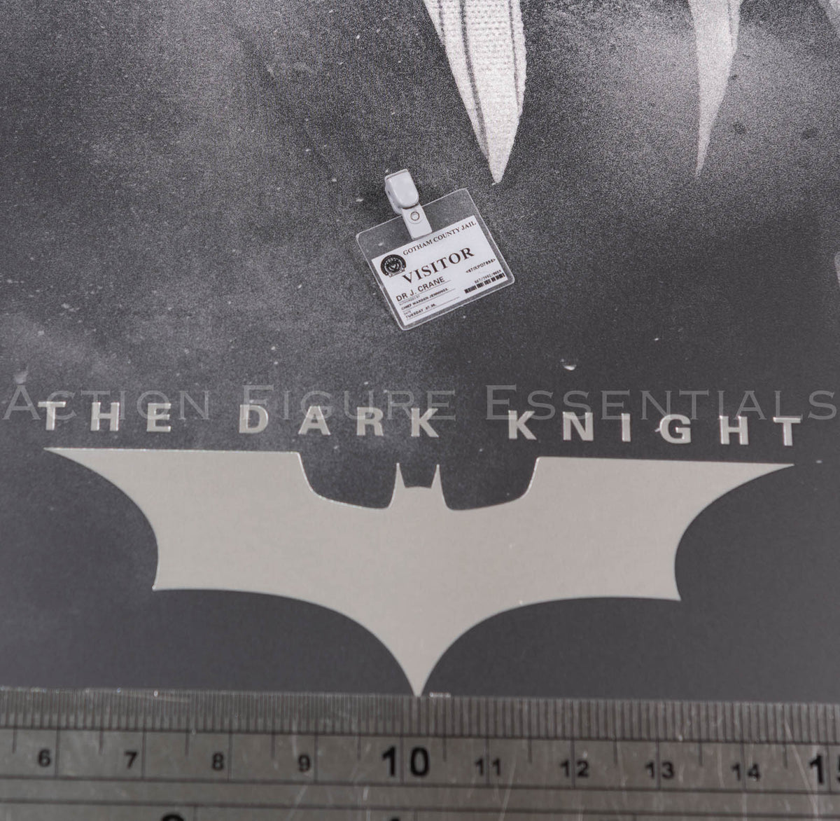 Hot Toys Scarecrow 2.0 MMS801 Gotham County Jail visitor badge featuring Dr Jonathan Crane identification with clear holder and miniature clip