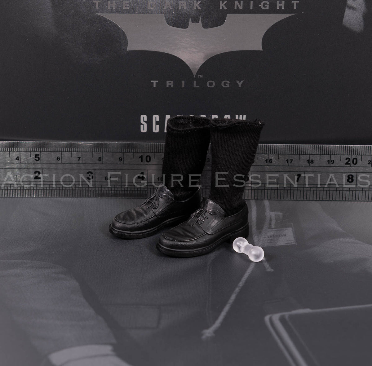 Hot Toys Scarecrow 2.0 MMS801 black lace-up dress shoes with long black fabric socks and foot connectors for 1/6 scale figures