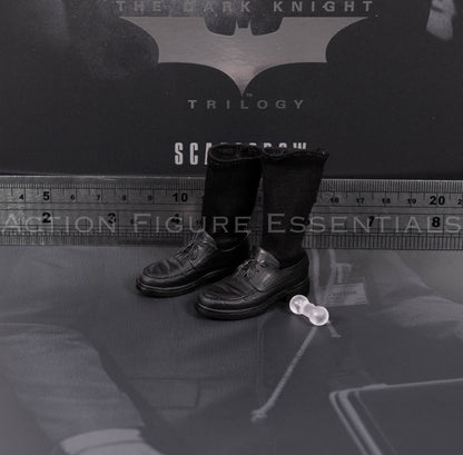 Hot Toys Scarecrow 2.0 MMS801 black lace-up dress shoes with long black fabric socks and foot connectors for 1/6 scale figures