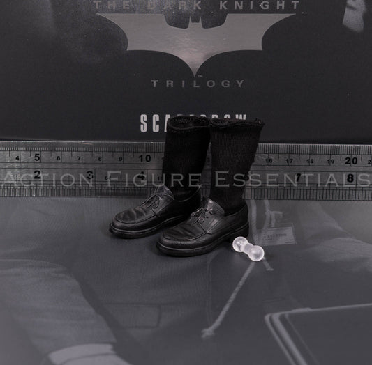 Hot Toys Scarecrow 2.0 MMS801 black lace-up dress shoes with long black fabric socks and foot connectors for 1/6 scale figures