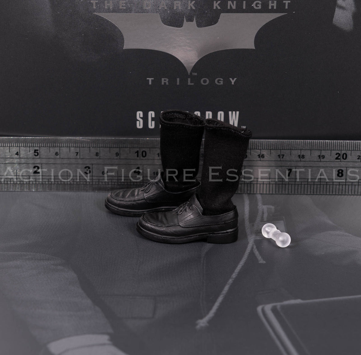 Hot Toys Scarecrow 2.0 MMS801 black lace-up dress shoes with long black fabric socks and foot connectors for 1/6 scale figures